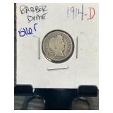 1914-D Barber Dime in Holder