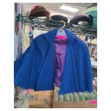 Blue Boucle Cape with Purple Lining