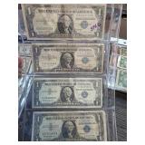 Four 1957 Silver Certificate $1 Bills in Protectiv