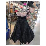 Black and Pink Formal Gown with Floral Velvet Patt