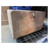 Metal Bread Box with Hinged Door, Cream and Pink D