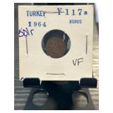 1964 1 Kurus Coin from Turkey in VF Condition