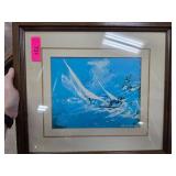 LeRoy Neiman Signed Nautical Print with Wooden Fra