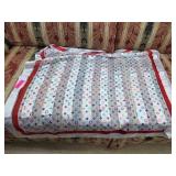 Multicolor Patterned Scarf With Red Border