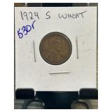 1924-S Lincoln Wheat Cent in Stapled Cardboard Hol