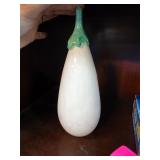 White Glass Eggplant Figurine with Green Stem