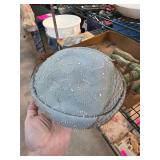 Glemby Blue Velvet Hat with Beaded Embellishments