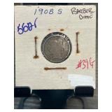 1908-S Barber Dime in Stapled Cardboard Holder