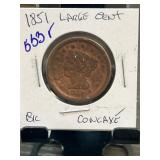 1851 United States Large Cent with Noted Concave F