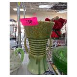 Brush Pottery Vase with Ribbed Design and Two Hand