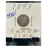 1893 Barber Dime in Protective Flip