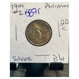 1944 Philippines 20 Centavos Silver Coin