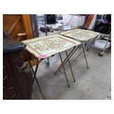 Two Folding Metal Tray Tables with Decorative Scro