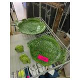 Green Glazed Ceramic Fish-Shaped Serving Dishes an