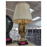 Brass Table Lamp With Fabric Shade and Pull-Chain