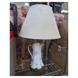 Porcelain Floral Pitcher Lamp with Lace-Trimmed Sh