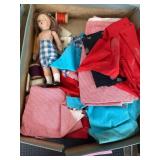 Vintage Boxed Lot with Composition Doll, Sewing Fa