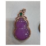 Purple Jade Gourd Pendant with Green Gem Accent