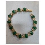 Bracelet With Green Jade Cabochons and Clear Stone
