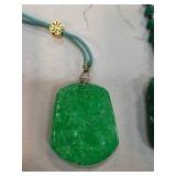 Jade Pendant with Green Cord and Gold-Tone Ornamen