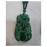 Carved Green Jade Pendant with Beaded Necklace