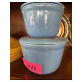 Two Blue Oxford Stoneware Dishes with Lid