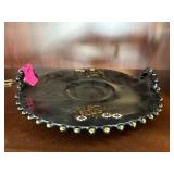 Black Amethyst Glass Painted Dish with Beaded Rim