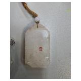Carved White Pendant with Cord and Red Stamp Mark