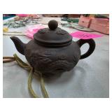 Brown Clay Teapot with Lid and Dragon Decoration