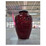 Red Cloisonne-Style Vase with Silver-Colored Accen