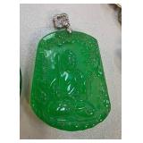 Two Green Jade Pendants with Metal Bales