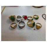 Nine Multicolor Gemstone Rings with Gold and Silve