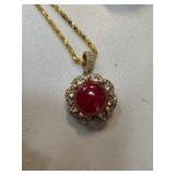 Gold Pendant Necklace with Jade and Diamond Accent