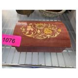 Music Box with Floral Inlay and Velvet Interior