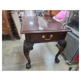 Thomasville Wood Side Table With Drawer and Carved