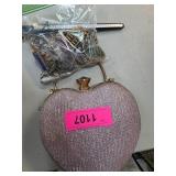 Costume Jewelry and Heart-Shaped Glitter Clutch Pu