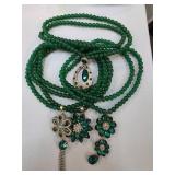 Green Bead Necklaces with Jeweled Pendants