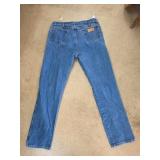 Wrangler Menï¿½s 36ï¿½28 Blue Denim Jeans with Leather