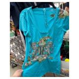Blue Short-Sleeve Shirt with Embroidered Crest and