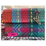 Multicolored Woven Basket Bag With Decorative Char
