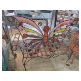 Metal Butterfly Bench with Painted Design and Stai