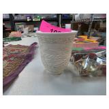White Ceramic Cup with Raised Bird and Cloud Motif