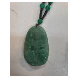 Green Jade Pendant Necklace with Carved Design and