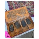 Four Carved Stone Amulets in Decorative Box