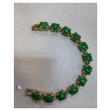 Gold-Tone Bracelet With Green Jade Cabochons