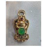 Gold-Toned Lucky Cat Pendant with Jade Accent and