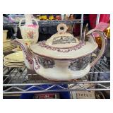 Porcelain Teapot with Black Transferware Design an