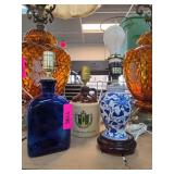 Three Table Lamps Including Pottery and Glassware