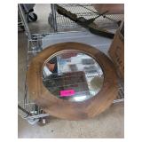 Round Wooden-Framed Wall Mirror With Back Support
