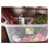Plastic Bin with Assorted Christmas Decorations